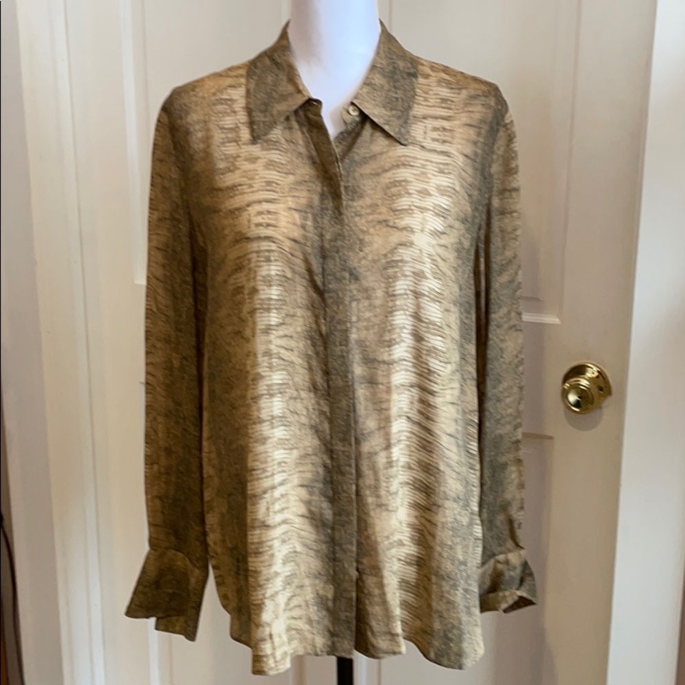 Lafayette 148 silk blend reptile print blouse L